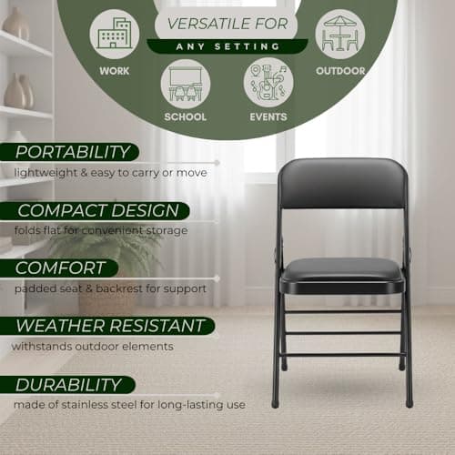 Amazing for less Pack of 2 (Fabric/Vinyl) Steel Frame Metal Foam Padded Folding Chairs (Black, Gray, White) (2-Pack - Vinyl Black) 7