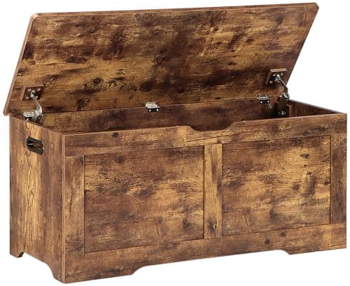 Timberer 39.4" Storage Chest, Wooden Storage Bench, Lift Top Toy Chest with 2 Safety Hinges, Large Toy Box, Entryway Bench for Living Room, Bedroom, Rustic Brown