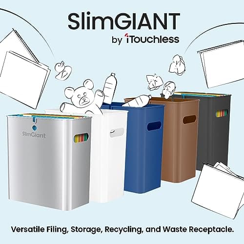 iTouchless SlimGiant 4.2 Gallon Slim Trash Can with Handles, 16 Liter Plastic Small Wastebasket Hanging Garbage Bin, Magazine / File Folder Storage Container for Home, Office, Bathroom, Kitchen, Blue 5