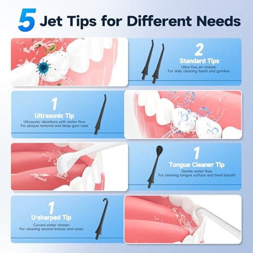 Mornwell Water Dental Flosser Cordless for Teeth Cleaning, 5 Modes Waterproof Oral Irrigator, 300ML Rechargeable Gum Braces Flossers Cleaner, Portable Electric Flossing Machine for Travel Home (Black) 7