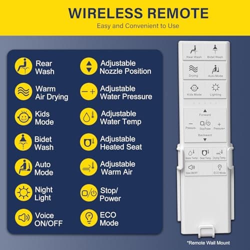 Aquonderful Bidet Toilet Seat, Round, Smart Unlimited Warm Water, Electronic Heated Toilet Seat with Remote Control, Turbo Wash, Dryer, Rear and Front Wash, Slow Closes, Night Light, White, 102DS-W 5