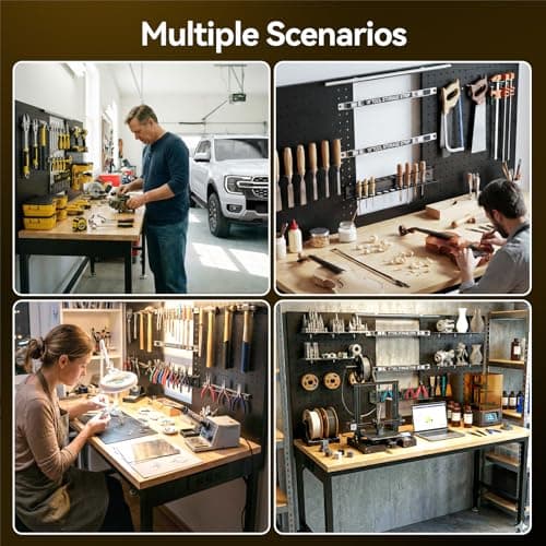 47.2'' Work Bench with Tool Holders, Adjustable Height Workbench with Pegboard, LED Light, Max Load 2000 LBS Work Table, Built-in Power Strip, Heavy Duty Tabletop for Woodworking Shop, Garage, Office 6