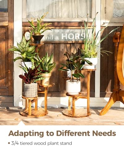 Bamworld Plant Stand Indoor Plant Shelf 4 Tier Wood Plant Stand for Multiple Plants, Tall Corner Plant Stands for Outdoor Round Flower Stand Plant Holder for Living Room Patio Garden Balcony 7