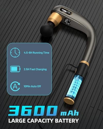 LYHW Massage Gun Deep Tissue with Extended Handle, 12MM Handheld Electric Back Muscle Massager for Pain Relief, Quiet Percussion Massage Gun with LED Screen & 4 Massage Heads, 3 Modes & 5 Speed Levels 6