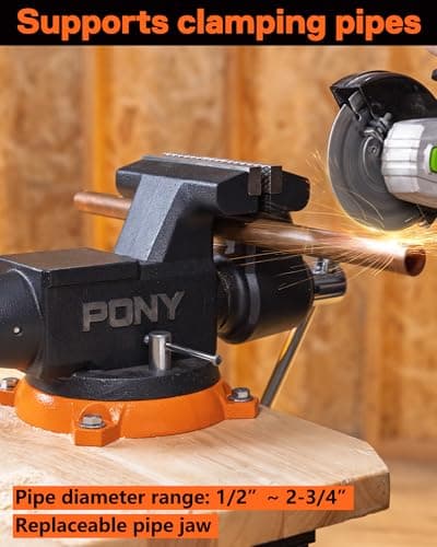 PONY 6 Inch Heavy Duty Bench Vise 8800LBS Clamping Force, Pro Workshop Workbench Vise with 360-Degree Rotatable Base and Anvil, 6-inch Jaw Opening and Width for Woodworking, Drilling, Pipe Cutting 7