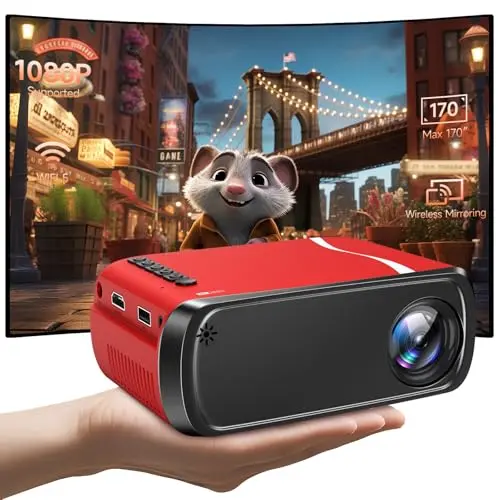 Mini Projector, iTJQ Portable Projector 1080P Supported for Indoor Outdoor Movies, Phone Projector Compatible with iOS/ Android, Laptop, TV Stick/ PS5, USB/HDMI/Type-C