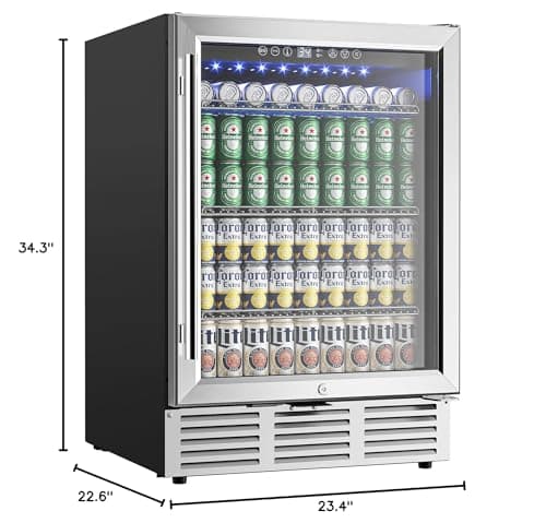 EUHOMY 24 Inch Beverage Refrigerator, 180 Can Built-in Beverage Cooler, Under Counter Beer Fridge with Glass Door for Soda, Water, Wine - For Kitchen, Bar or Office 8