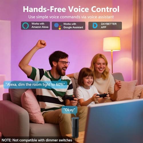 DAYBETTER Smart Light Bulbs, RGBCW Color Changing Smart Bulb Compatible with Alexa & Google Home,Preset Scene, Music Sync, A19 E26 2.4G WiFi Bluetooth Dimmable LED Bulbs, 60W Equivalent, 800LM, 6 Pack 2