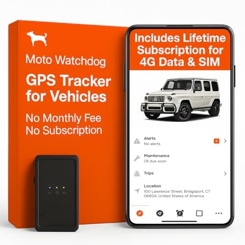 GPS Tracker for Vehicles No Monthly Fee, No Subscription, Up to 14 Days Battery Life, 4G SIM and Data Included, Trip History, Speeding Alerts, Magnetic, USA Developed, Moto Watchdog