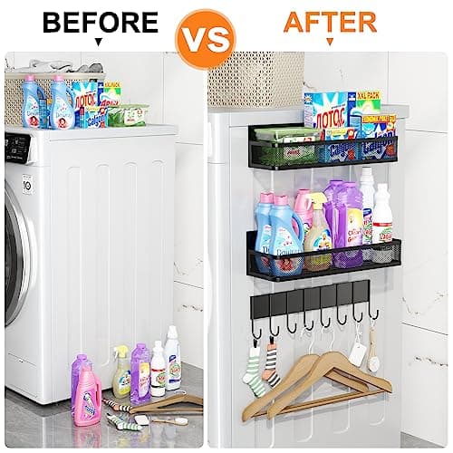 Aufworld Magnetic Spice Rack for Refrigerator, 3 Pack Magnetic Shelf, Moveable Fridge Organizer with 8-Hook Rack, Seasoning Organizer for Kitchen 5