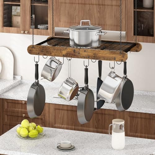 GILLAS Pot Racks Hanging Ceiling Mount, Pot and Pan Hanging Rack with 12 S-shaped Hooks, Ceiling Storage Mounted Pot Holder for Pan, Pan Hanging Rack Ceiling Mount for Organize Kitchen, Space Saver 5
