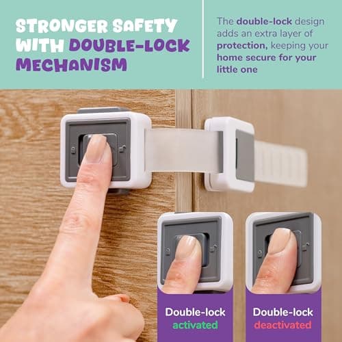Child Safety Locks (4-Pack) - Baby Proof Cabinets, Drawers, Toilets & Appliances- Adjustable Strap Length, Double Lock Option - Easy Latch for Adults to Open 8