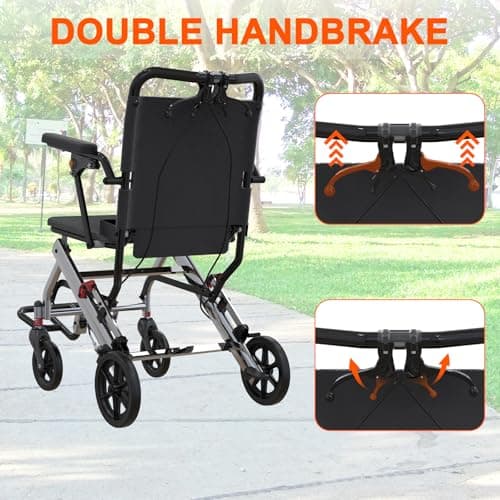 Foldable Wheelchair for Adults, Lightweight Transport Chair with Flip Armrests and Swing Footrests, Portable Aluminum Frame, Locking Handbrakes, Travel-Ready for Seniors 7