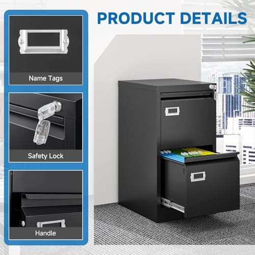BYNSOE 2 Drawer File Cabinet with Lock Metal Vertical Filing Storage Cabinet Office Home Steel Vertical File Cabinets for A4 Legal/Letter Size Narrow File Cabinet Locked,Assembly Required 10