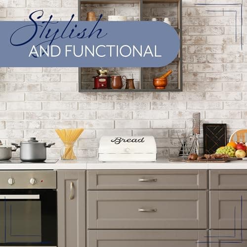 AuldHome Design Rustic White Bread Box; Farmhouse Vintage Enamelware Countertop Bread Bin 5