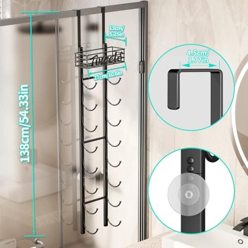 HapiRm Towel Racks for Bathroom Storage - 9 Tier Over The Door & Wall Mount Rolled Towel Storage Organizer Holder with Metal Shelf Basket for Small Bathroom, Camper, Rv - Black, Patented 7