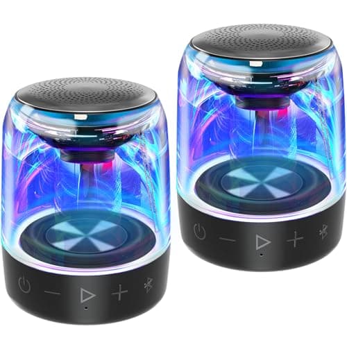 MEGATEK Portable Bluetooth Speakers (2-Pack) – True Wireless Stereo (TWS) Pair, Vibrant LED Lights, 360° HD Sound, 12-Hour Playtime, IPX5 Waterproof – Perfect for Home, Parties, Outdoors, and Travel