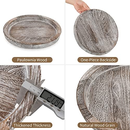Hanobe Decorative Tray for Coffee Table: Round Candle Plate Holder Centerpieces for Dining Room Kitchen - Wooden Farmhouse Tray Vintage Home Decor 6