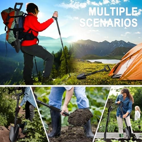 Shovel, Garden Shovel for Digging, 31 inch Small Shovels Heavy Duty Portable Mini Spade with Curved D-Handle for Gardening, Digging, Camping, Car, Kids Sand Beach Shovels 7
