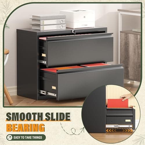 Greenvelly Lateral File Cabinet 2 Drawer, Black File Cabinet with Lock, Lockable Metal Filing Cabinet for Home Office, 2 Drawer File Cabinet for Legal/Letter/A4/F4 Size with Hanging Bars&Key 6