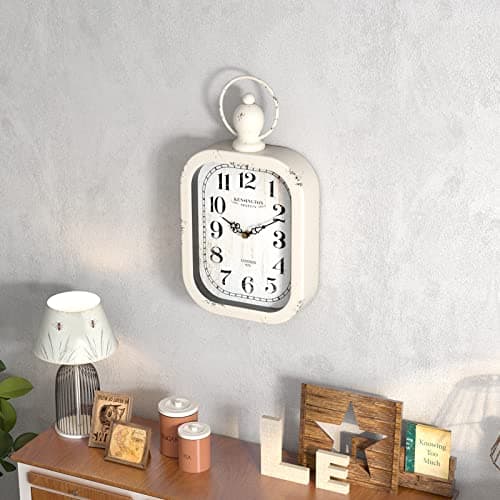 Menterry Small Retro Rectangle Wall Clock, White Antique Vintage Style, Battery Operated Silent Decor Wall Clocks for Farmhouse,Bedroom,Kitchen,Bathroom (11" H x 6.1" W) 6