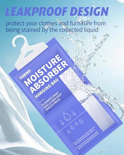 Ksend Moisture Absorbers 10 Pack, 9.8 Oz Compact Dehumidifier Bags & Packs, Moisture Hanging Bag, Humidity Absorbers, Closet Deodorizer Against Musty Odors, 11.8'' x 6.3'' 6