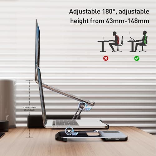 BENFEI Laptop Stand with USB C 6in1 Docking Station, 15W Magnetic Wireless Charger, USB 3.0 KVM Switch, HDMI 4K@60Hz, 4*USB3.0, 100 PD Compatible with MacBook Pro/Air, iPad Pro, XPS, Thinkpad 7