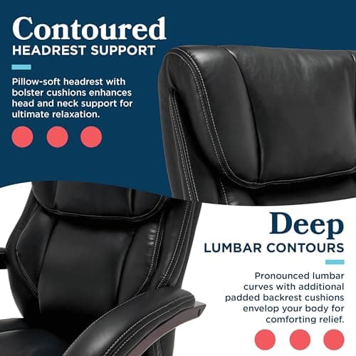 La-Z-Boy® Bellamy Executive Office Chair with Memory Foam Cushions, Real Wood Arms and Swivel Base, Waterfall Seat Edge, Faux Bonded Leather, Black 6