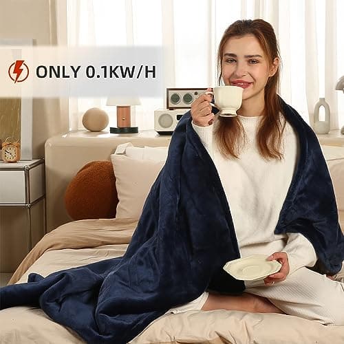 ESTINGO Heated Blanket Twin Size, Fast Heating Blanket with 5 Heating Levels & 10 Hours Auto Off, Soft Cozy Sherpa Electric Throw Blanket for Home Bedding, Machine Washable, 62"x84", Navy Blue 5