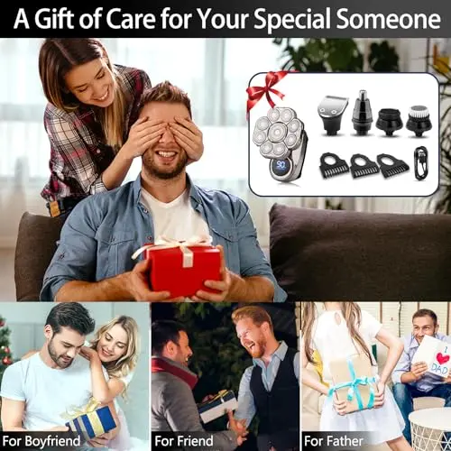 9D Electric Head Shaver for Bald Men, Upgraded 5-in-1 Head Shaver for Bald Men, Waterproof Wet/Dry Grooming Kit Electric Shaver for Men, Cordless Rechargeable Bald Head Razor for Home&Travel 7