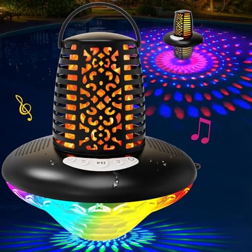 KingSom Floating Pool Speaker,Bluetooth Pool Speaker with LED Flame Light and RGB Light,IP68 Waterproof Bluetooth Speakers,Loud Stereo Sound,TWS Pairing,Built-in Mic,Hot Tub Speakers,Black