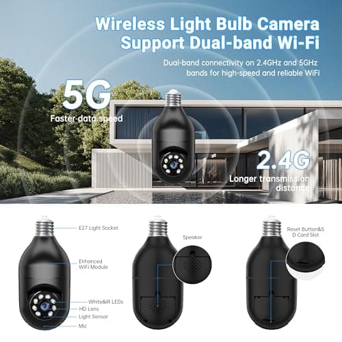 Warmfam 2K Light Bulb Security Camera Outdoor 2 Pack - 5G& 2.4GHz Wireless Motion Detection Cameras for Home Security,Two Way Talk,Full Color Night Vision, Audible Alarm, Easy Installation 7