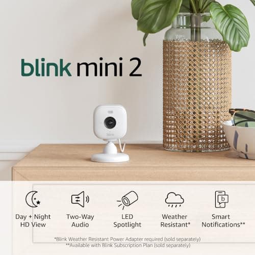 Blink Mini 2 — Home Security & Pet Camera with HD video, color night view, motion detection, two-way audio, and built-in spotlight — 1 camera (White) 6