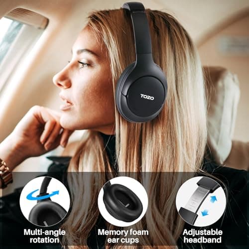 TOZO Hybrid Active Noise Cancelling Headphones, Wireless Over Ear Bluetooth Headset, 60H Playtime, Hi-Res Audio Custom EQ via App Deep Bass Comfort Fit Ear Cups, for Home Office Travel 8