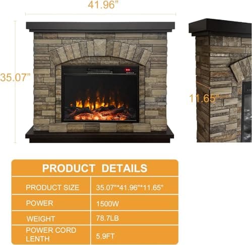 Cloud Mountain Electric Fireplace with Mantel, Tall Fire Place Heater Freestanding with Remote Control Timer LED Flame for Living Room Bedroom 6
