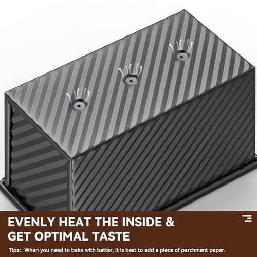 2 PCS Pullman Loaf Pan with Lid, 1Lb & 1/2 Lb Dough Capacity Bread Loaf Pans, Non-stick Coating, Carbon Steel Bread Mold, Bread Container, Toast Mold for Bakeware, Sandwich & Toast Oven Baking, Black 6