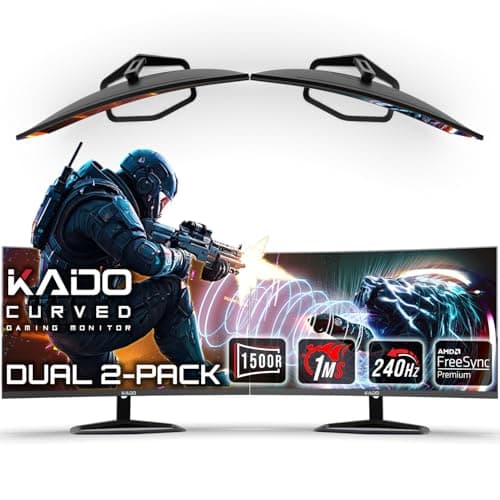 Kado Dual Gaming Monitor Setup - 2-Pack 27" 240Hz 1ms Curved 1500R 1920x1080, AMD FreeSync Premium, Panoramic Gaming Multi-View Split Screen Streaming, VESA Mount HDMI DisplayPort Built-in Speakers