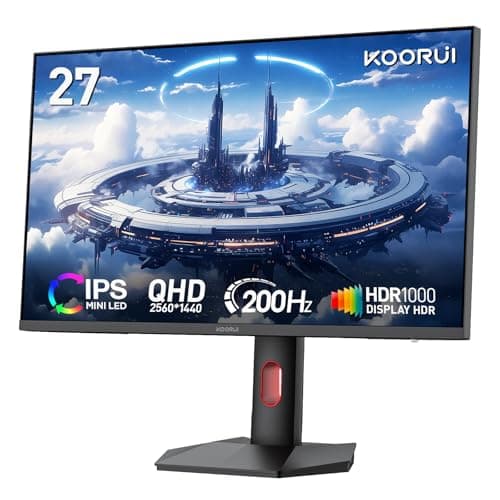 KOORUI Monitor, 27” Mini-LED IPS Panel 200Hz Gaming Monitor,1440P PiP/PBP Computer Screen, 1ms HDR 1000 Display, 97% DCI-P3, Height Adjustable, HDMI/DisplayPort, S2721PM