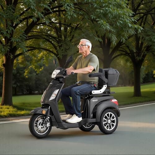 VEVOR Heavy Duty 3-Wheel Mobility Scooters for Seniors & Adults, 500lbs Capacity, 21.5 Miles 3-Speed Long Range, 1000W All Terrain Electric Recreational Scooter Wheelchair, 20° Max Climbing Capacity 8