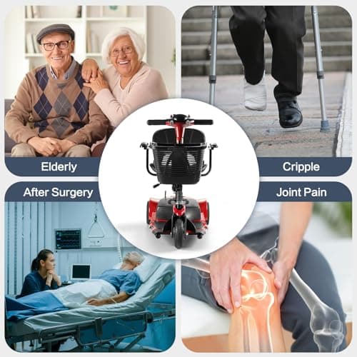COCOLHOME 3-Wheel Electric Mobility Scooter Collapsible Portable Power Mobile Scooter for Adults and Seniors, Compact Duty for Travel with Long Range Extended Battery, Headlight, Red 8