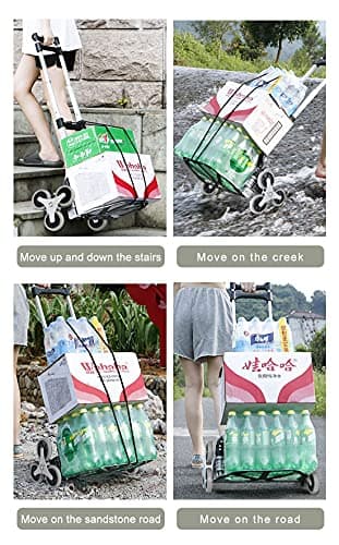 Heavy Duty 6-Wheel Stair Climbing Cart - 300lb Capacity Folding Hand Truck, All-Terrain Aluminum Trolley w/Adjustable Handle - Perfect for Groceries, Deliveries, Apartments 7