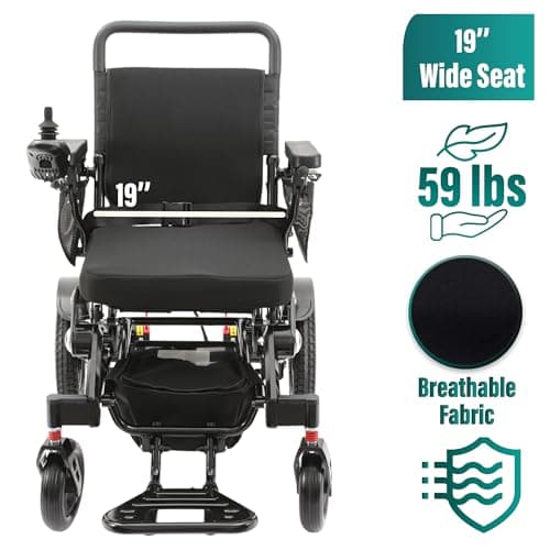 MALISA Electric Wheelchair for Adults, Portable All Terrain Lightweight Wheelchairs, Foldable Motorized Power Wheel Chair (Black, Black Frame) 7