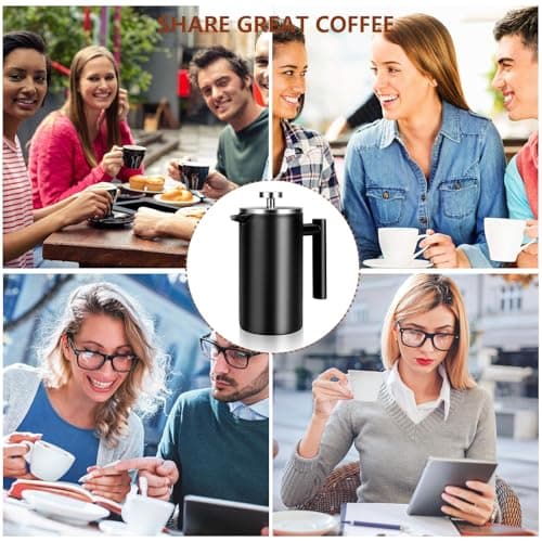 SZHETEFU 34 OZ Large French Press, Premium Stainless Steel Sturdy Insulated French Press Coffee Maker, 4-8 Cups French Coffee Press, Tea Presses for Home Kitchen Caming Loose Tea, Elegant Black 5