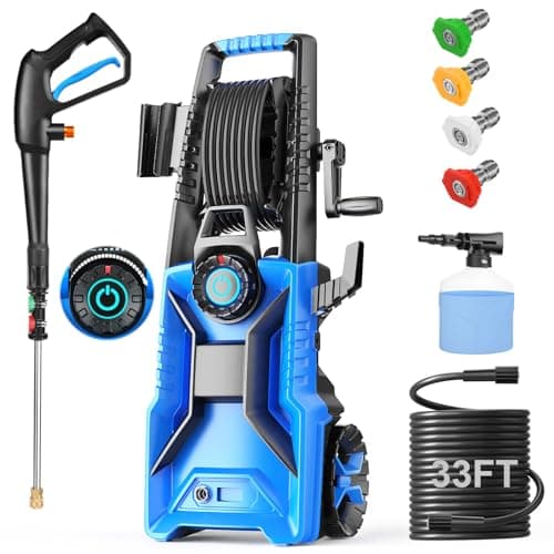 Pressure Cleaner,5000 PSI 4.0 GPM Adjustable Pressure,Power Cleaner Powered with Foam Cannon,4 Nozzles,33FT Hose and 500ml Soap Bottle for Home/Cars/Driveways/Patios/Fences(Blue)