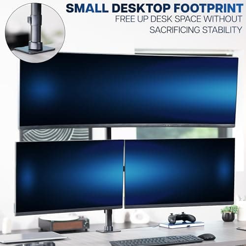 VIVO Triple Monitor Extra Tall Desk Mount for up to 49 inch Ultrawides on Center Bracket and 27 inch Screens on Side Brackets, Holds up to 44 lbs, Black, STAND-V103T 7
