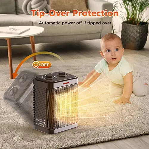 Space Heater for Indoor Use, 1500W Portable Electric Ceramic Heater, Small Space Heater with Thermostat, 2S Fast Heating, Overheating & Tip-Over Protection, Office, Home 6