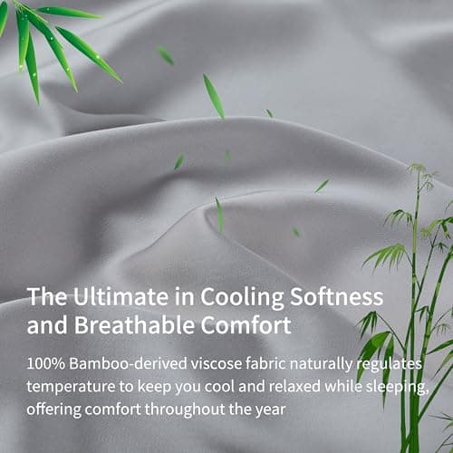 100% Viscose Derived from Bamboo Fitted Sheet with 16" Deep Pocket, Hotel Luxury Silky Bedding, Ultra Soft, Cooling for Hot Sleepers(Gray Full) 6