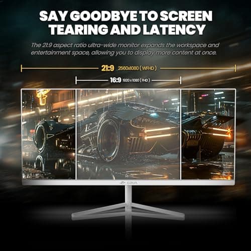 CRUA 30 Inch Gaming Monitor, 200Hz White Computer Monitor, 21:9 WFHD (2560 * 1080P) 120% sRGB IPS Panel Ultra-Wide Monitor Supports FreeSync, Wall Mount,Tilt Adjustable(HDMI2.0, DP1.4) 6