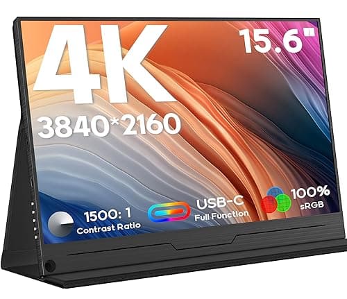 ZSCMALLS 4K Portable Monitor, 15.6" 3840 * 2160 Laptop Extended Monitor, 1500:1 100% sRGB USB-C HDMI Portable Gaming Monitor HDR Travel Monitor with Speakers & Smart for Laptop PS5/4 Xbox Switch