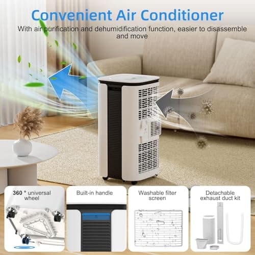 Portable Air Conditioner 12000 BTU - 2025 Upgraded, Cools 550 Sq.Ft, 3-IN-1 Free Standing Cooling AC Unit with Fan & Dehumidifier, Sleep Mode, 24H Timer, Auto Swing, Window Kit Included 7